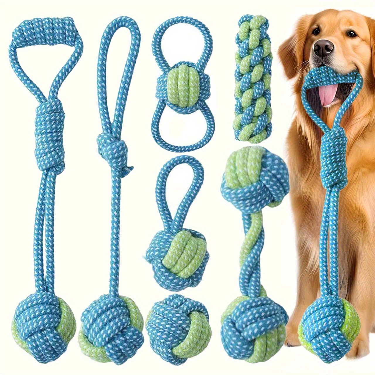 7pcs  Interactive Knot Toys Du - огляд і ціна Dog Rope Toy Aggressive Chewers